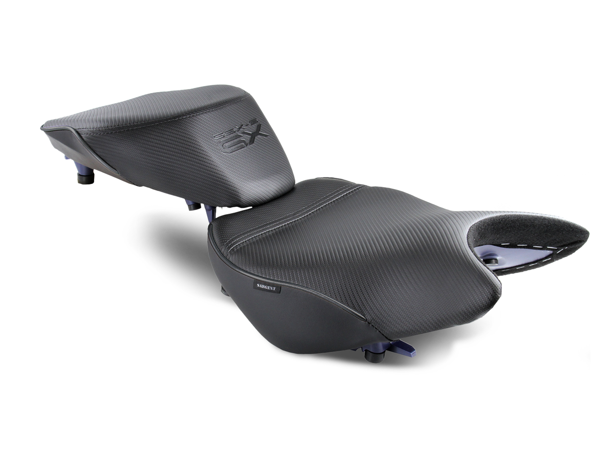 Suzuki GSX-S 1000GX 2-pc Motorcycle Seats by Sargent with CFX and Black Welt, and the GX Logo.